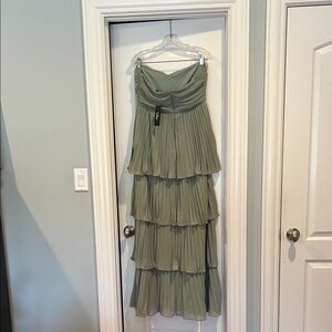 Lulu's Strapless Sage Green Tiered Dress